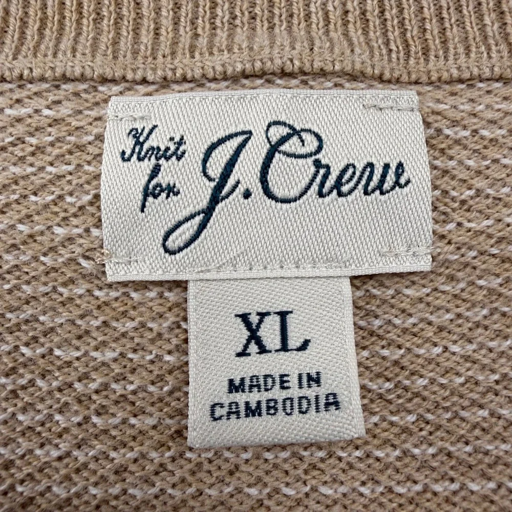 J. Crew Mens‎ XL Tan Cotton Textured Birds Eye Knit Crewneck Sweater RN 77388